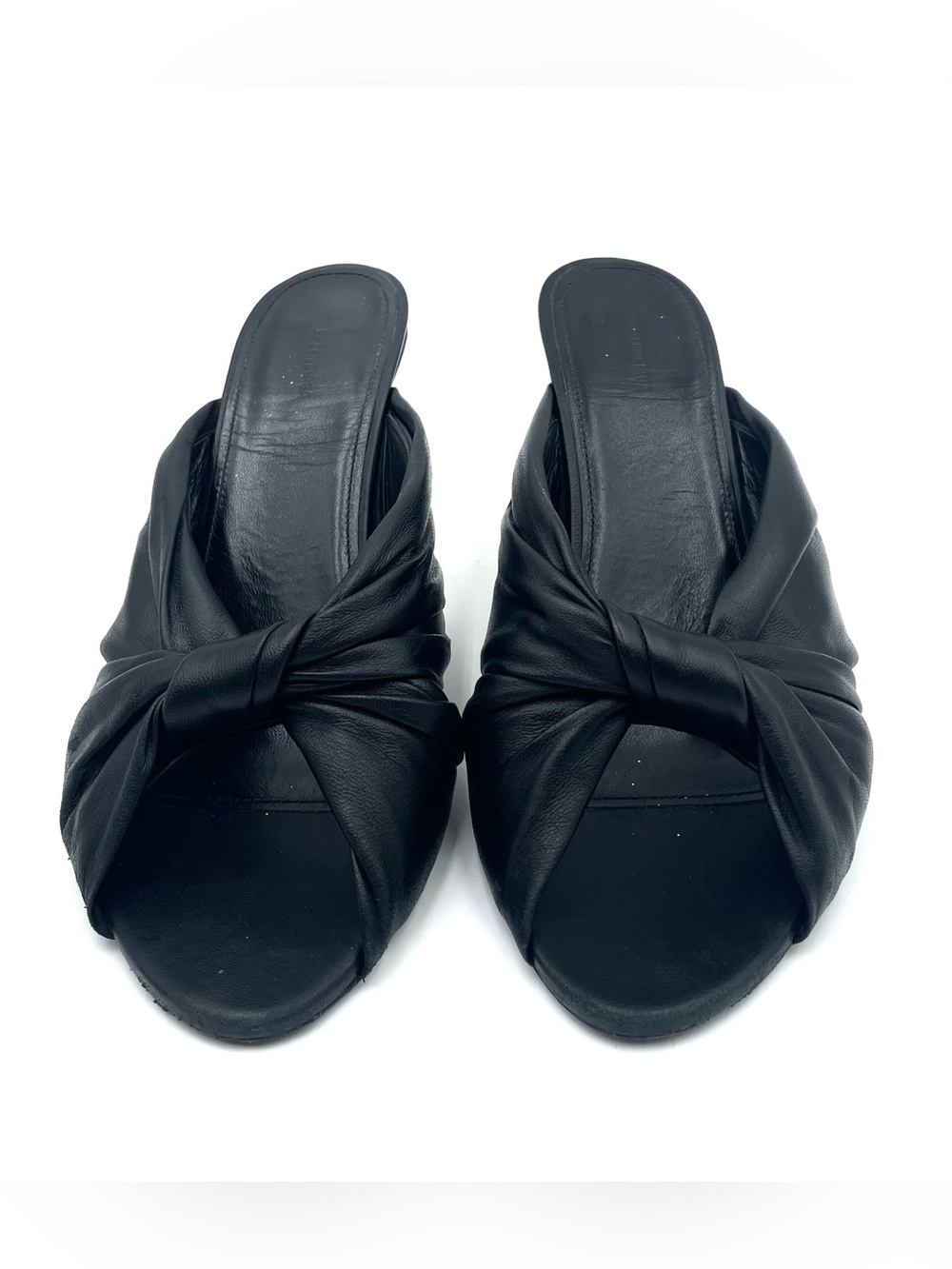 Balenciaga Peep Toe Black Leather Mule Sandals Size 39.5